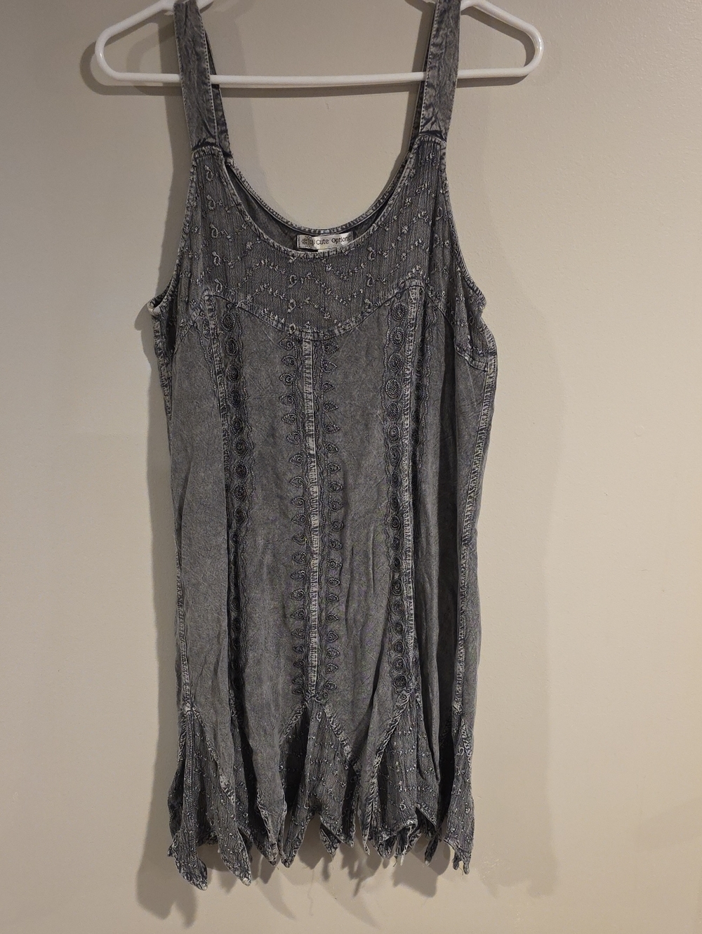 Washed Gray Embroidered Mini Dress